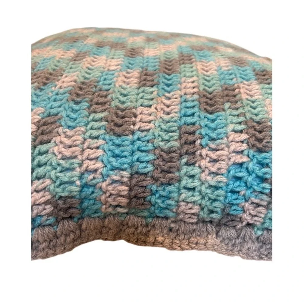 Handmade‎ crocheted rustic farmhouse decorative pillows with ruffled edges.